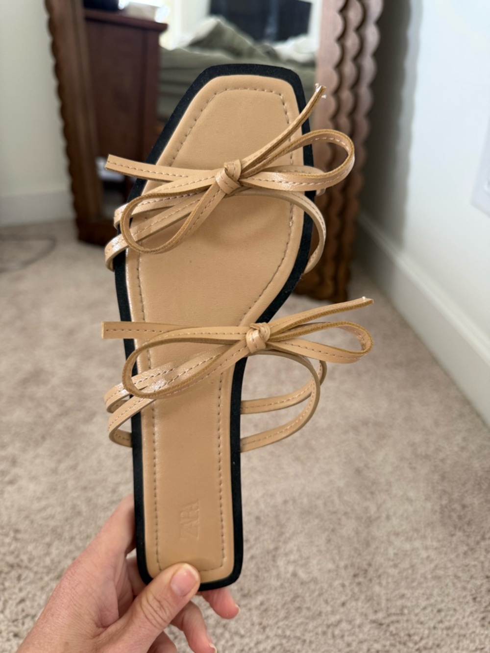 Zara Nude Bow-Strap Flat Sandal